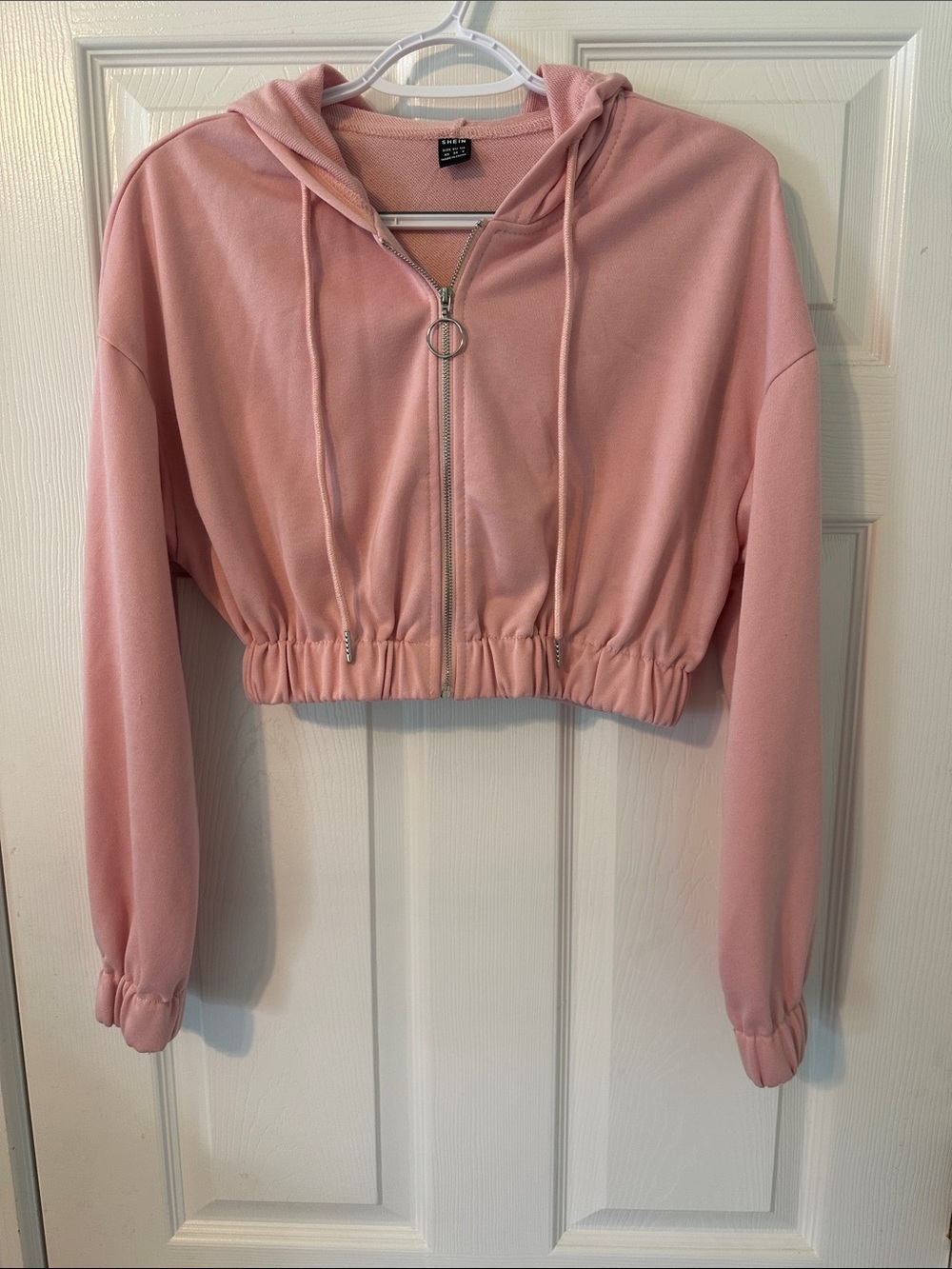 Soft Pink Knit Zip Up Crop Hoodie (CS)